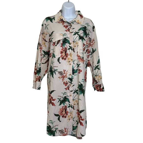 Zara Tops - Zara Floral Button Down Tunic Top L Longline Shirt Dress Boho Cottagecore Chic